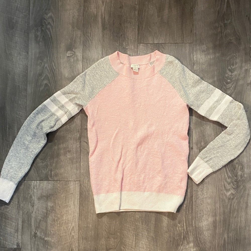 J. Crew Blush and Heather Gray Crew Neck Waffle Knit Sweater